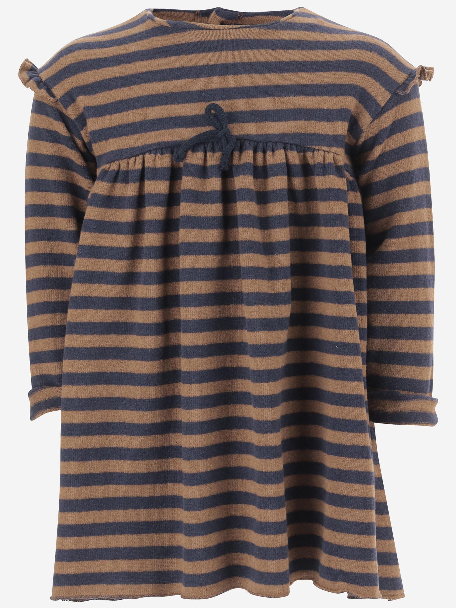 ABITO IN MISTO COTONE STRETCH A RIGHE CON FIOCCO 25W166 CASTAGNA 1+ IN THE FAMILY KIDS 