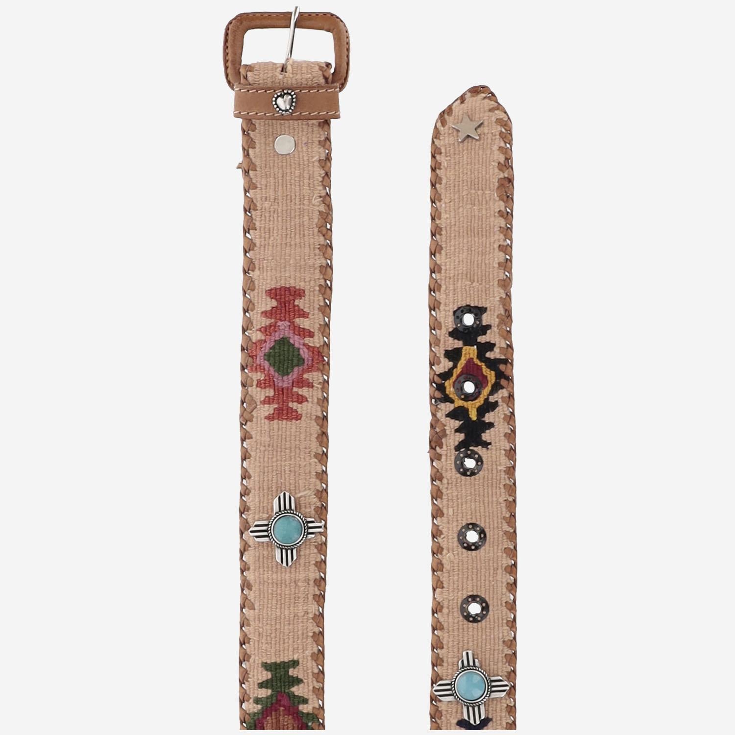 CINTURA IN PELLE E TESSUTO AMAZONIA CAMEL WAITZ 