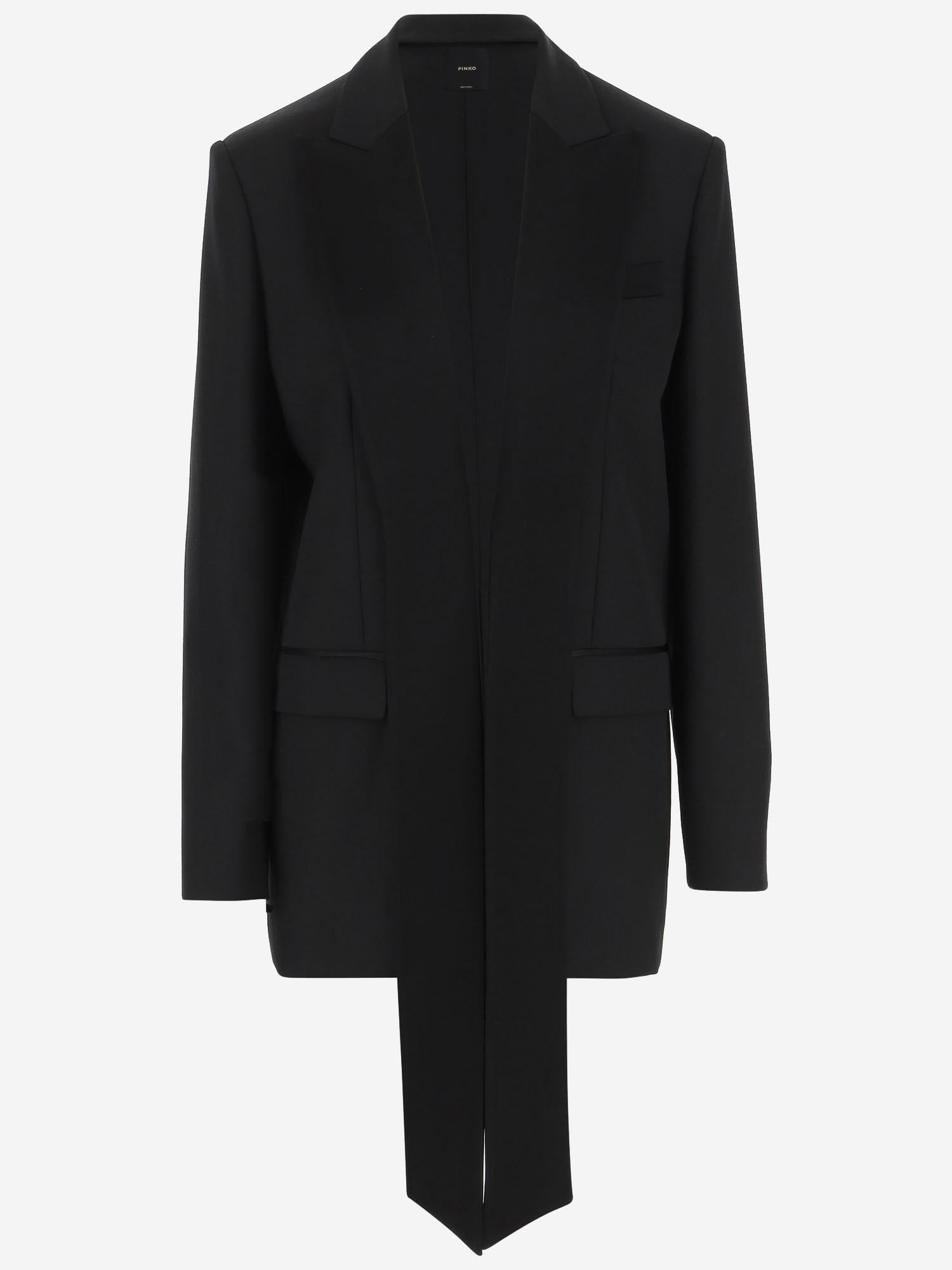 GIACCA MONOPETTO IN MISTO LANA CON COLLO SATIN 104668 A2CNZ99 PINKO 