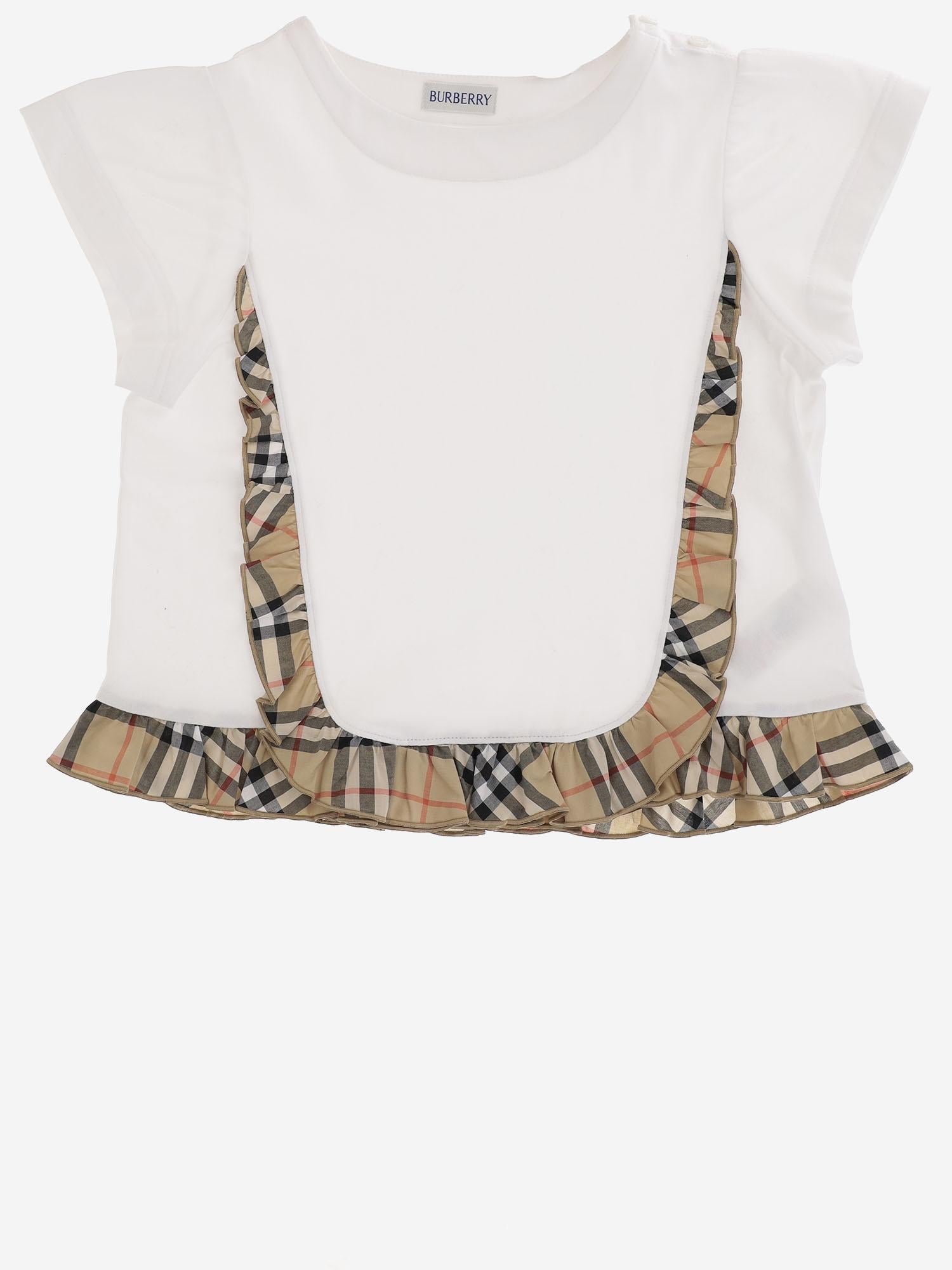 TOP IN COTONE STRETCH CON MOTIVO CHECK 8117403 WHITE BURBERRY KIDS 