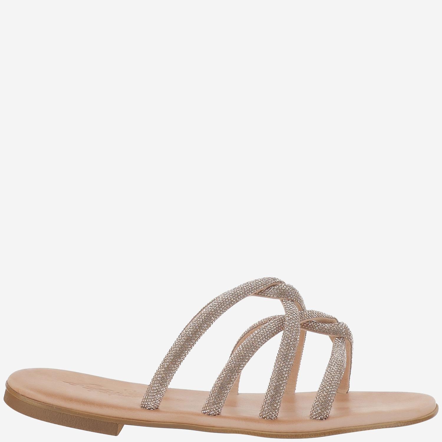 SANDALI IN PELLE CON STRASS TASO ROSE GOLD KIMA 
