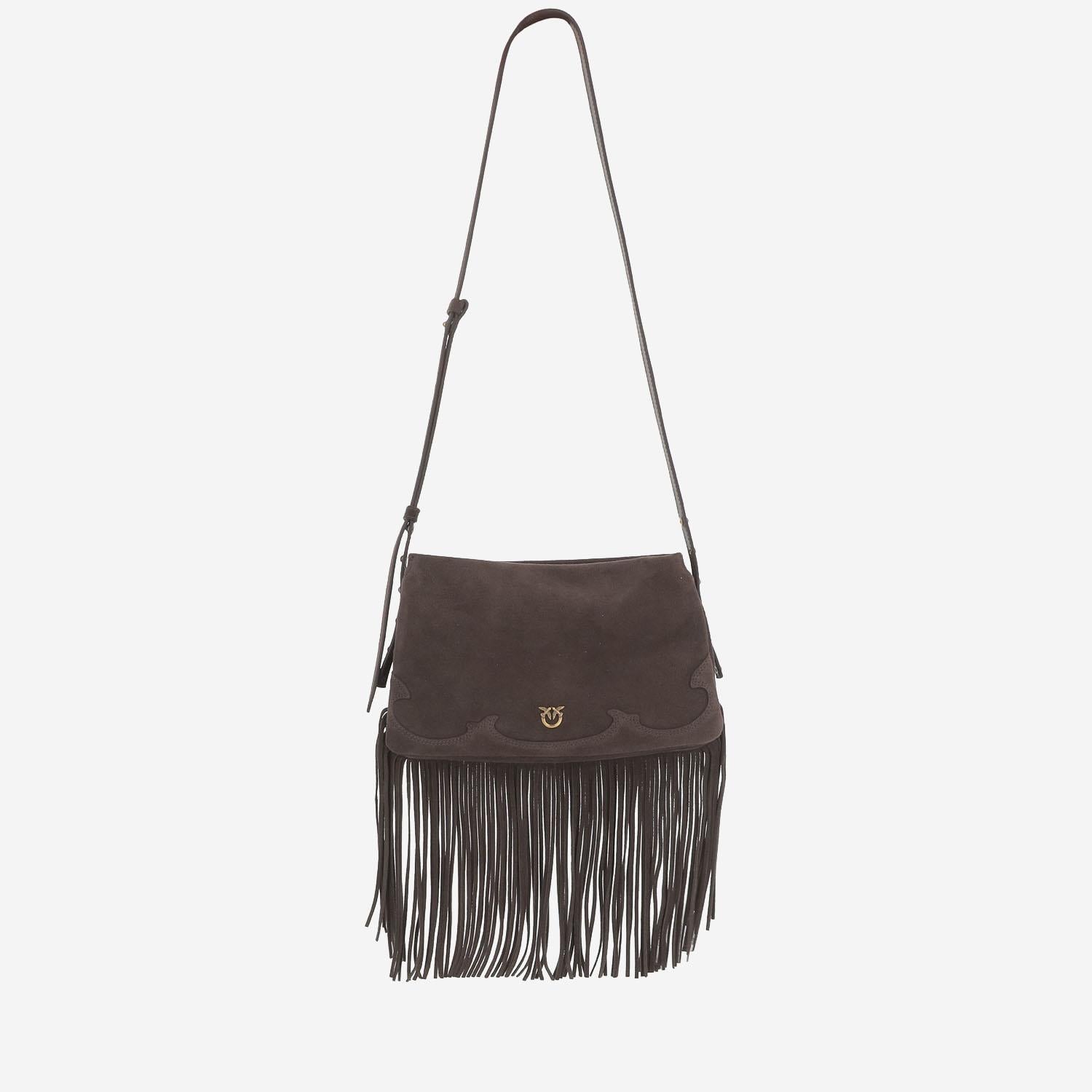 Borsa a tracolla one, two, three in suede con frange 106665 A0F6M11P PINKO 