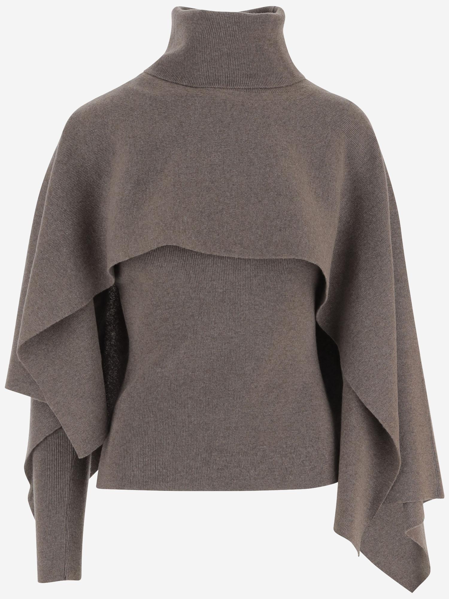 MAGLIONE ASIMMETRICO IN LANA CON COLLO ALTO E DRAPPEGGIO LATERALE 321925 BEIGE MAGDA BUTRYM 