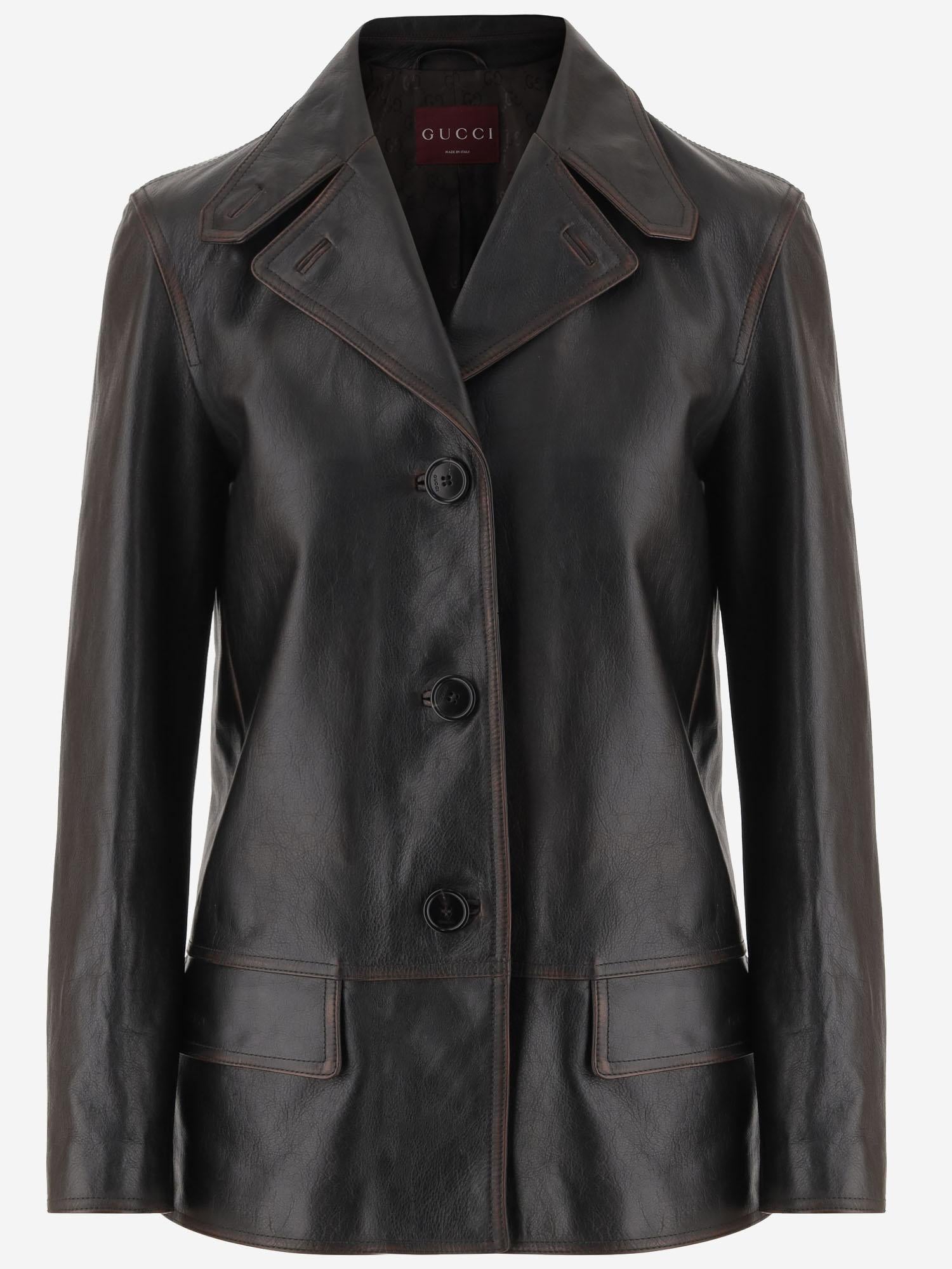 Giacca in pelle effetto invecchiato 838397 XNBAZ1080 GUCCI 