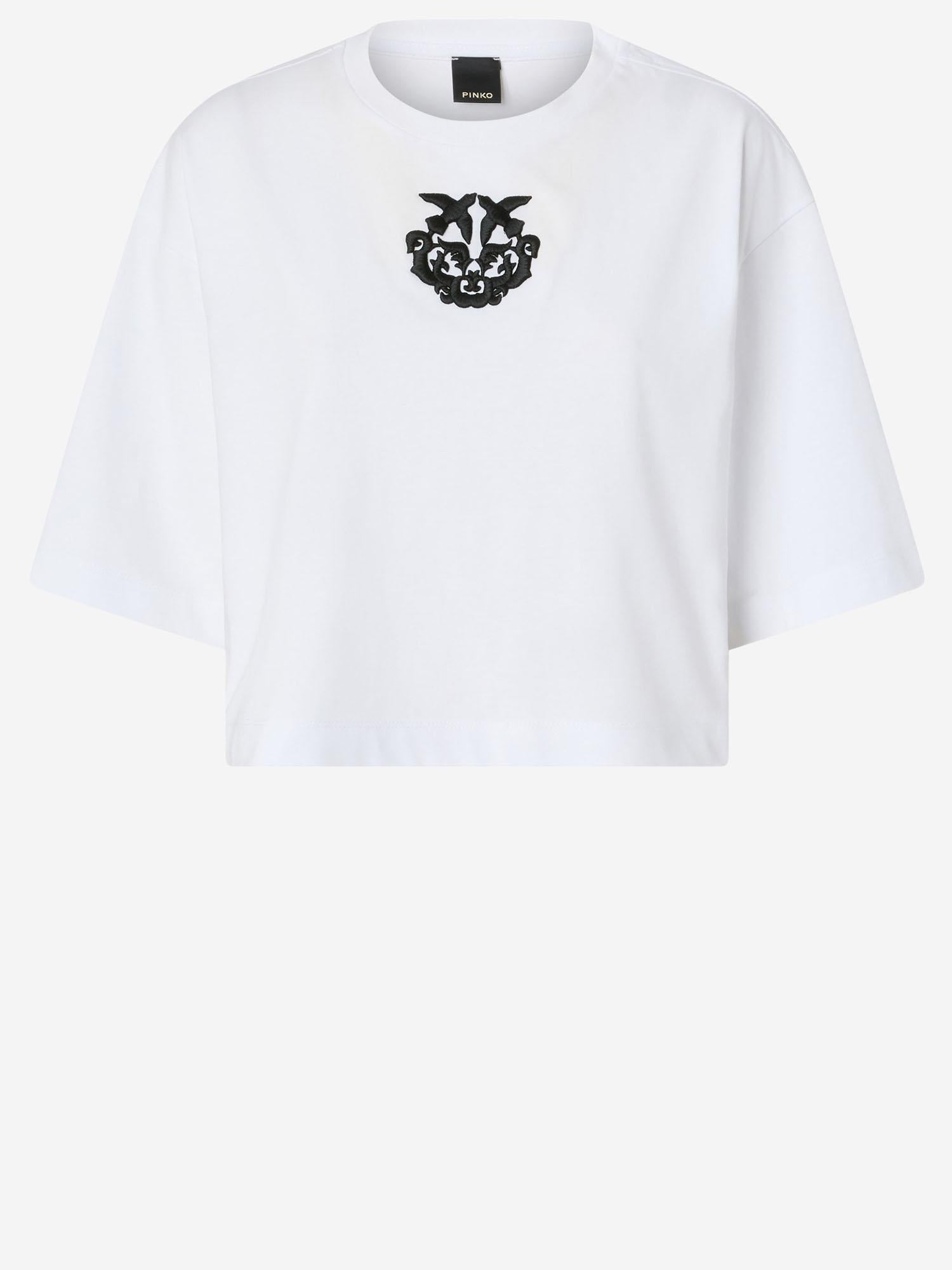 T-SHIRT CROPPED CON RICAMO LOVE BIRDS 106814 A3AMZZ1 PINKO 