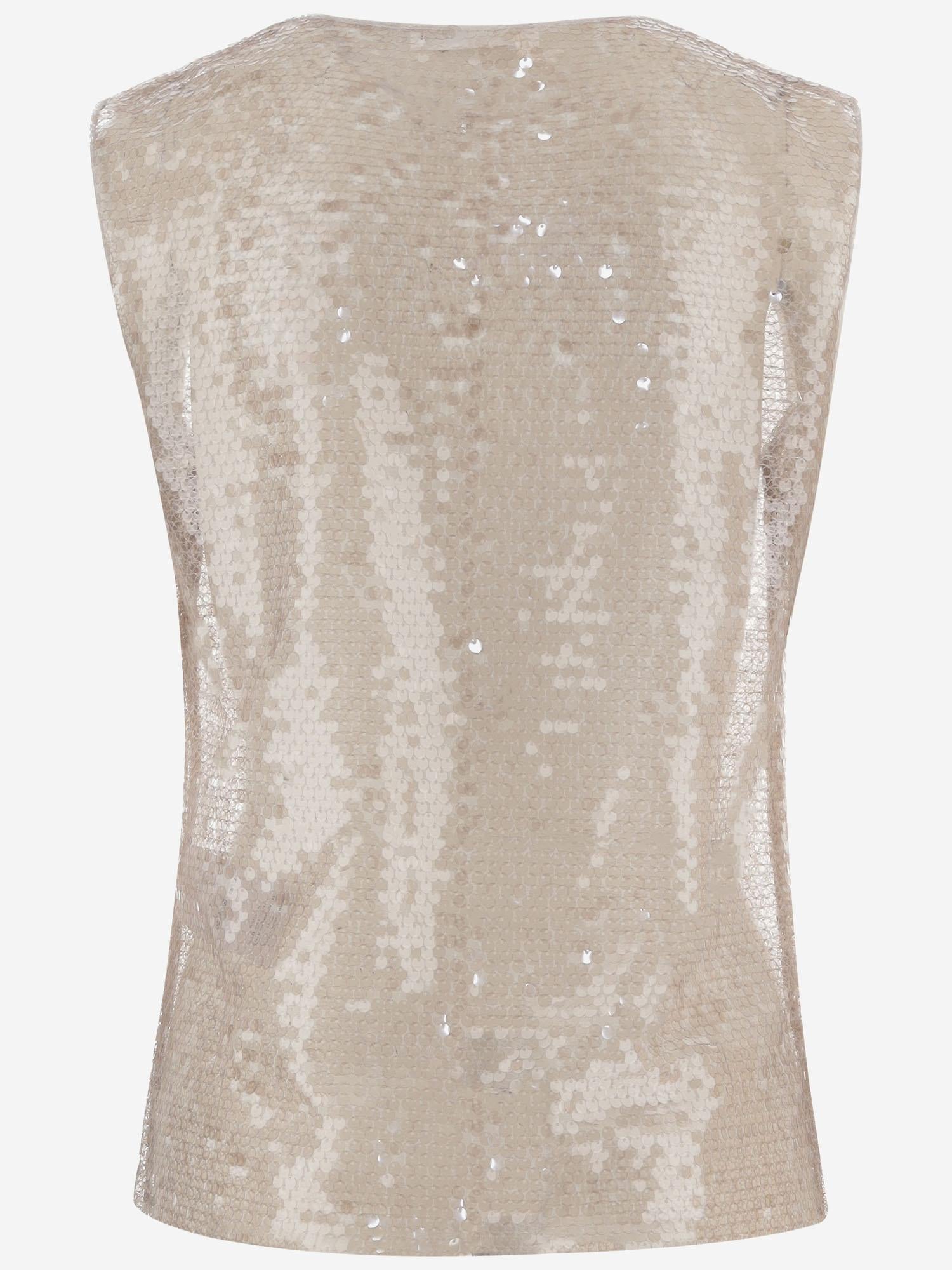 TOP SENZA MANICHE IN TESSUTO LUCIDO CON PAILLETTES T061 PSEQDUSK NICCOLO PASQUALETTI 