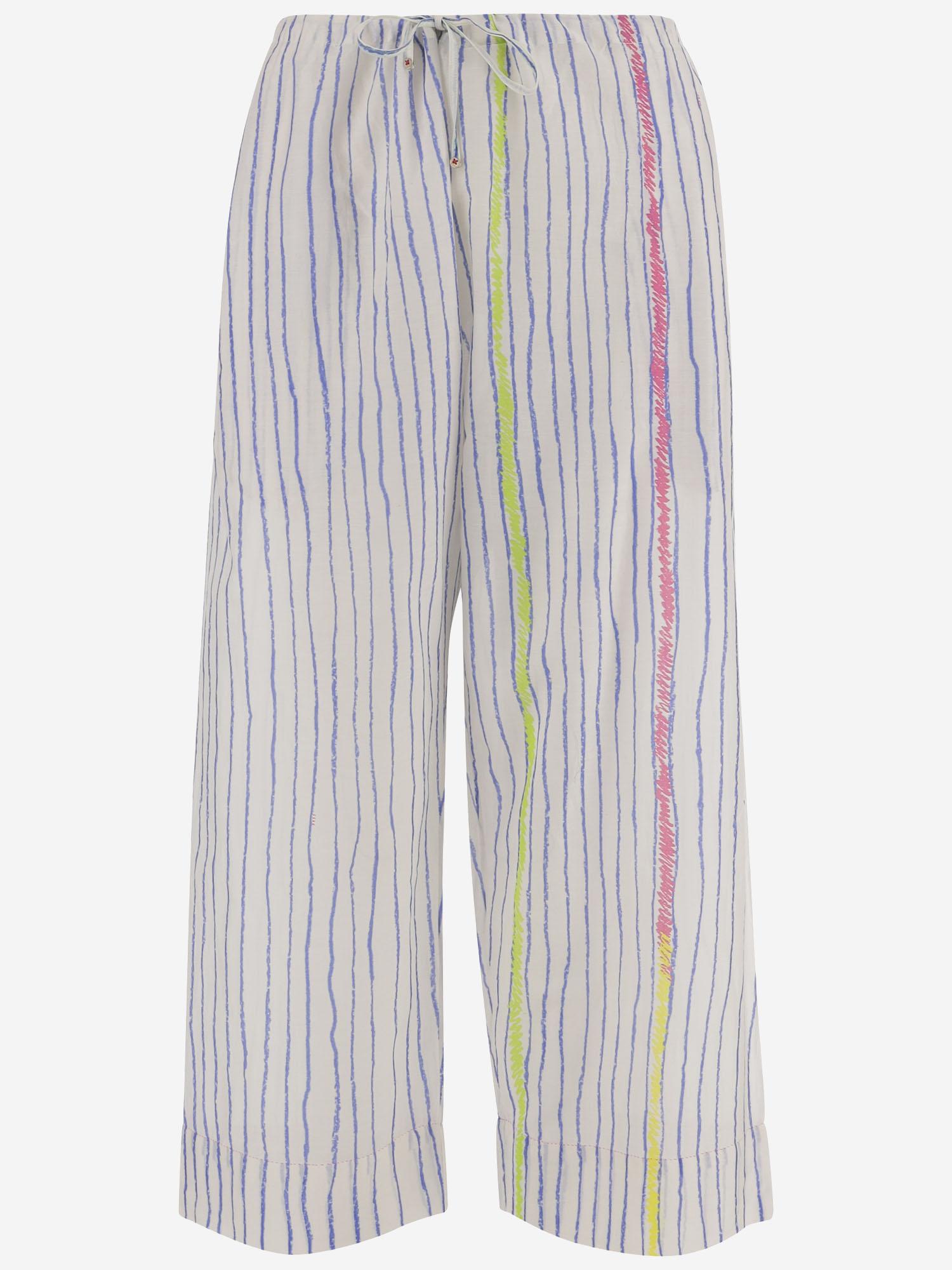 PANTALONI IN COTONE E SETA A RIGHE DLWPBEF02 MULTI PERO 