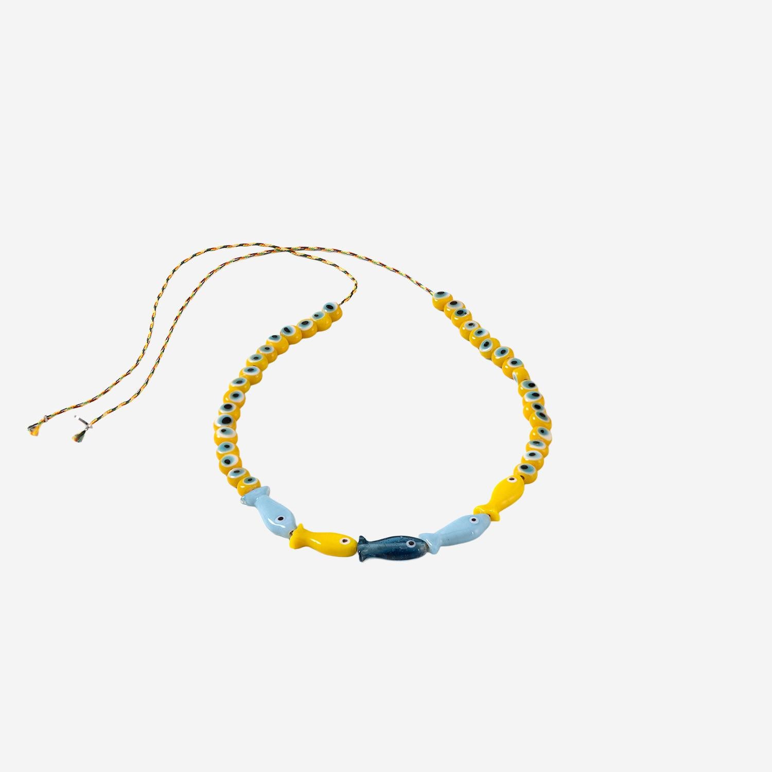 Collana in tessuto e perle di vetro FISHGLASSBEAD YELLOWBLUE SORBET ISLAND 