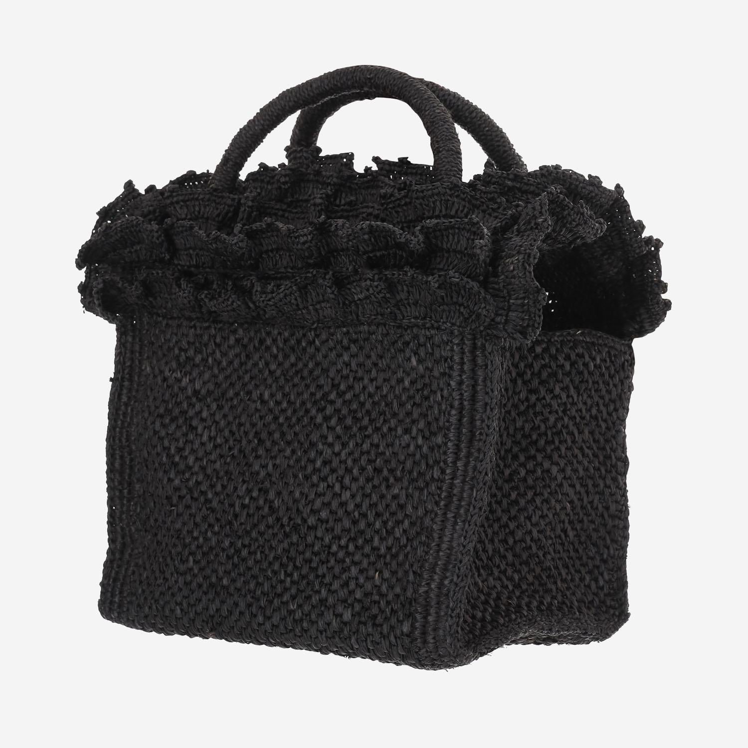 BORSA TOTE IN RAFIA E COTONE LAGUNA BLACK IBELIV 
