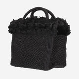 BORSA TOTE IN RAFIA E COTONE LAGUNA BLACK IBELIV 