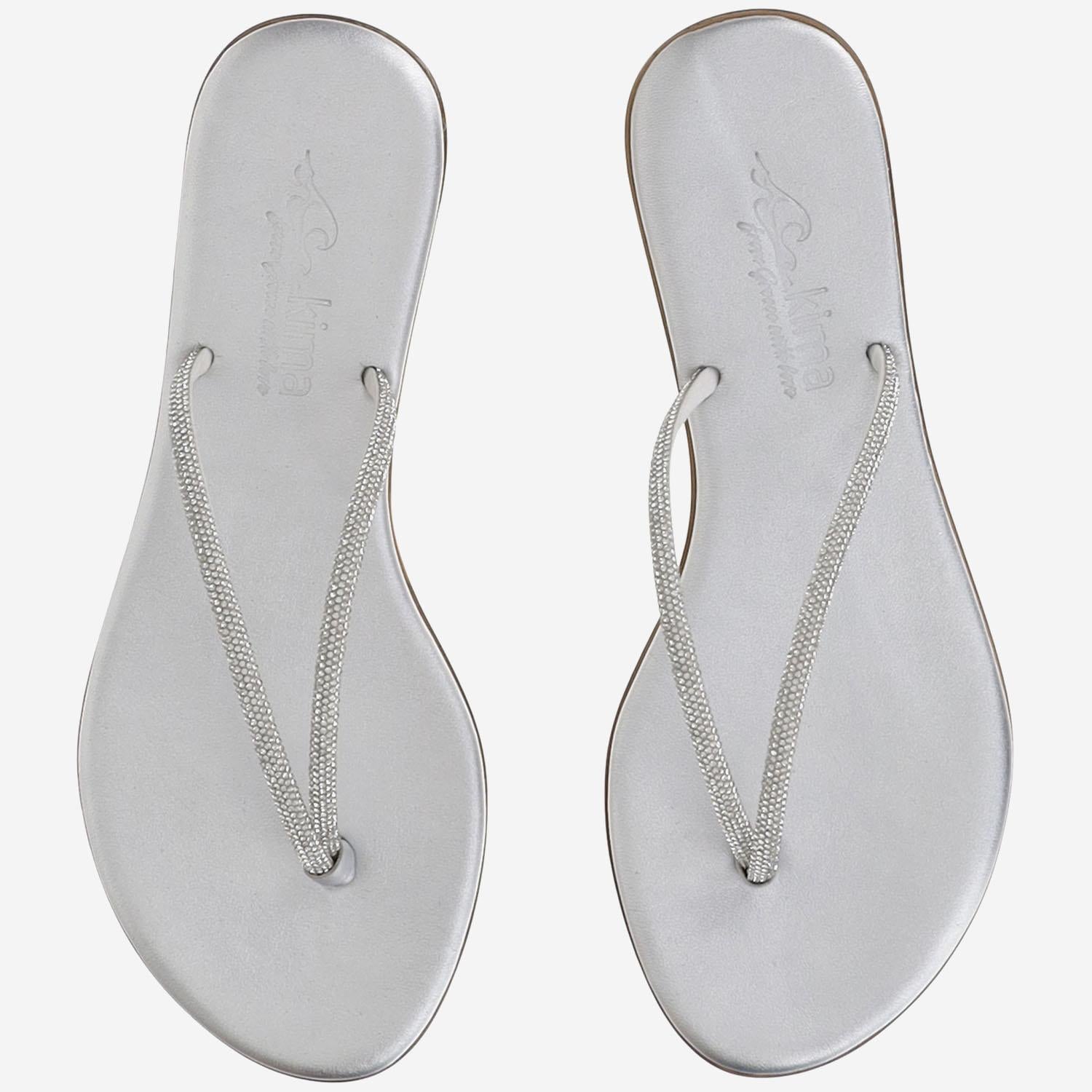 SANDALI IN PELLE CON STRASS<BR/> BALOS SILVER KIMA 