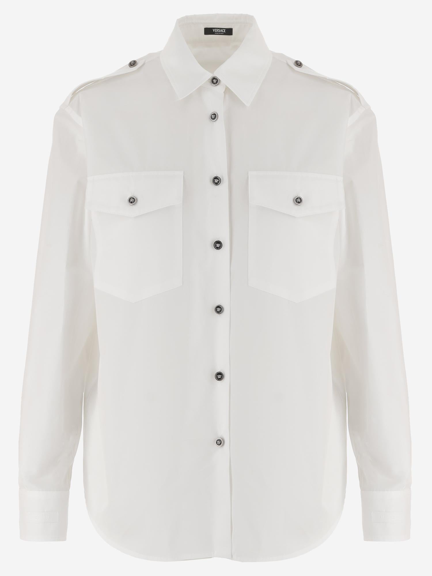 CAMICIA IN COTONE CON BOTTONI A CONTRASTO 1023767 1A147481W000 VERSACE 