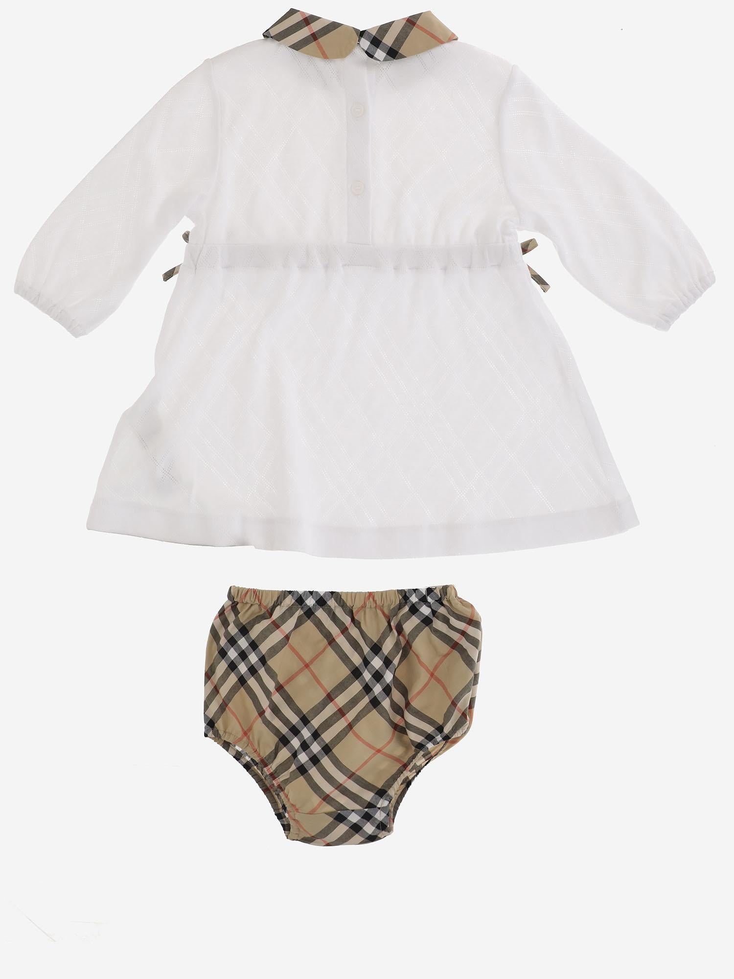 SET DA DUE PEZZI IN COTONE CON MOTIVO CHECK 8117493 WHITE BURBERRY KIDS 