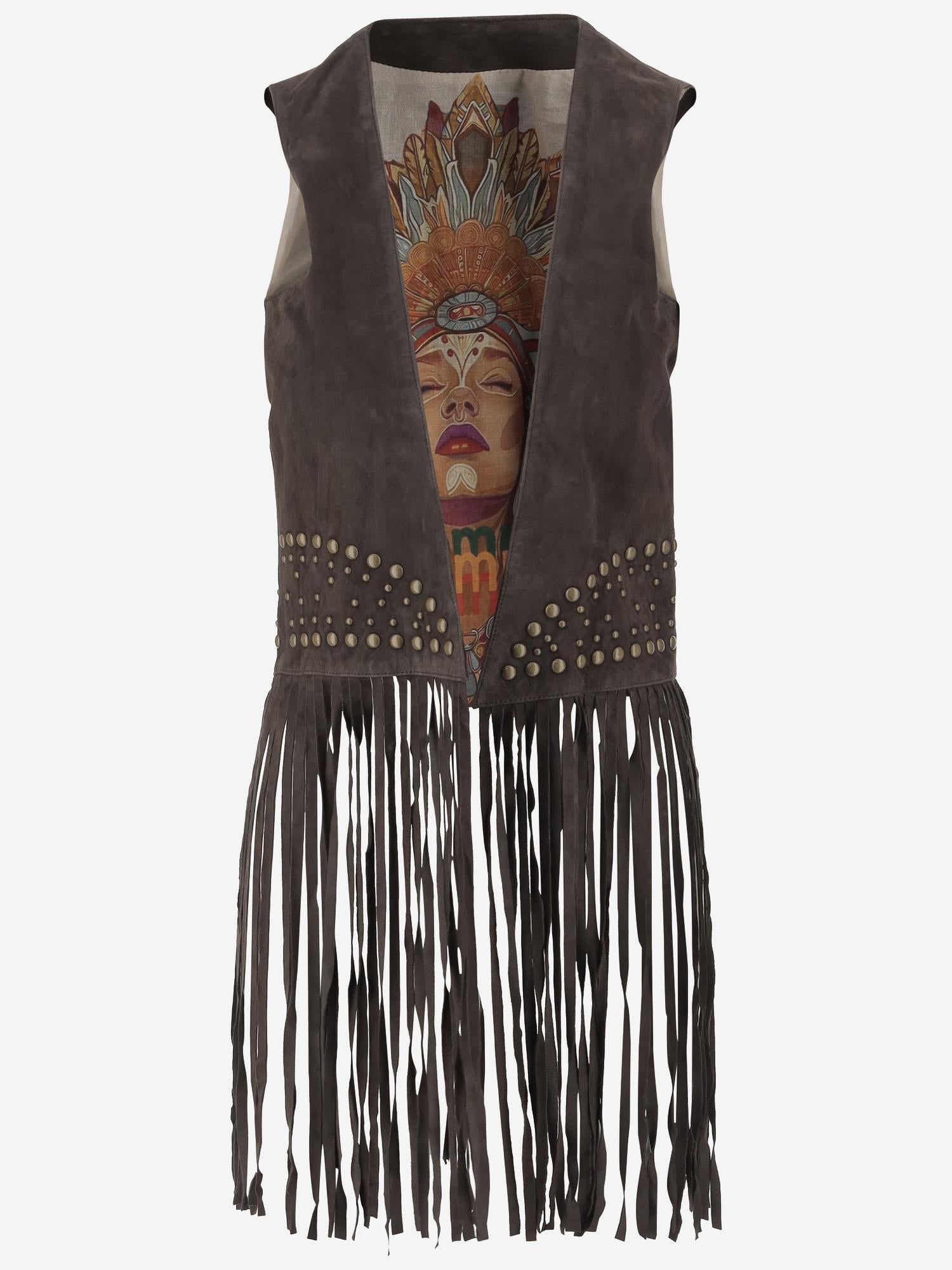 GILET IN PELLE SCAMOSCIATA CON FRANGE UN33 RSC309 UNCOMMON 