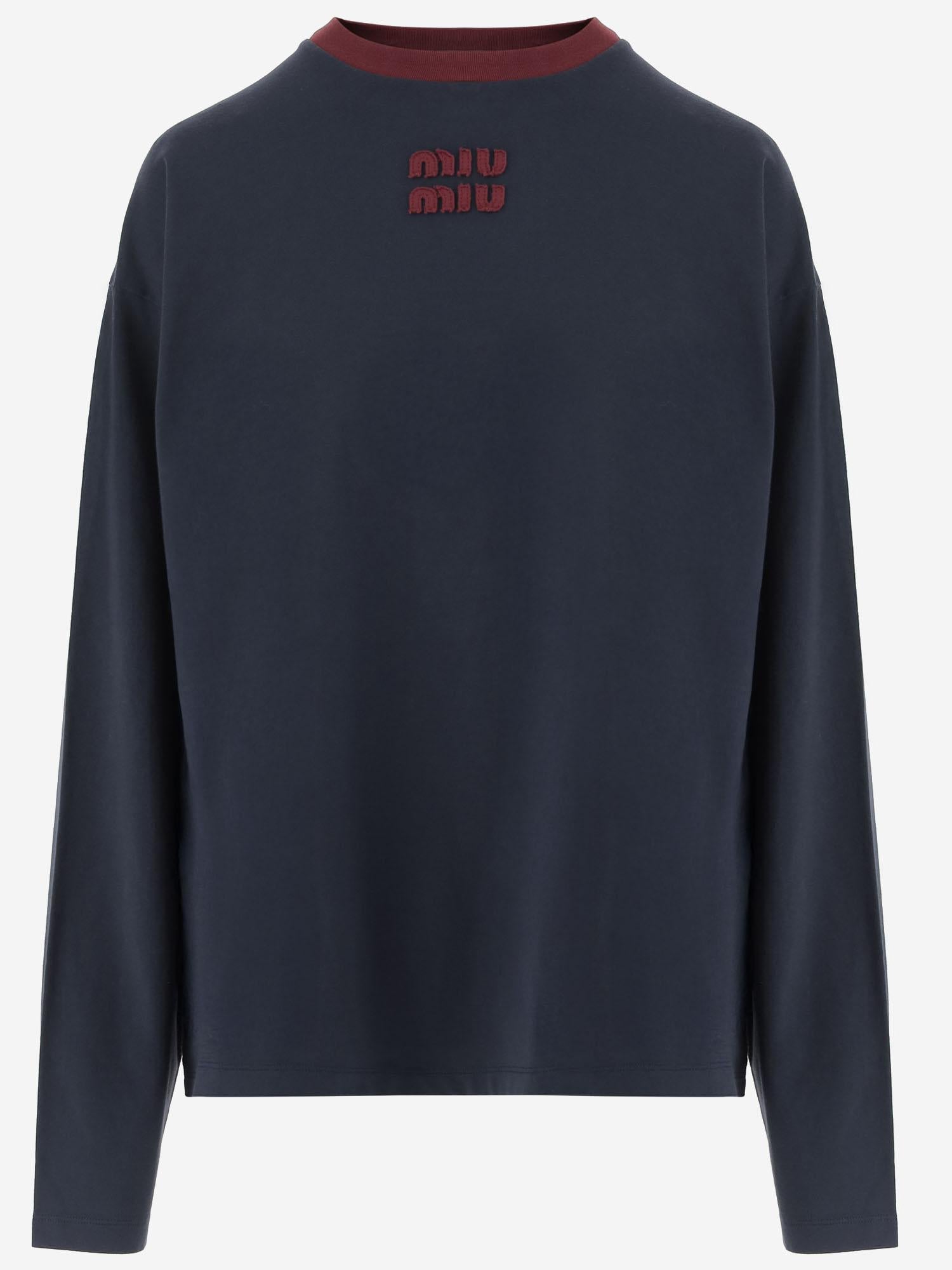 Maglia in cotone con logo MJLA31 1841F0X58 MIU MIU 