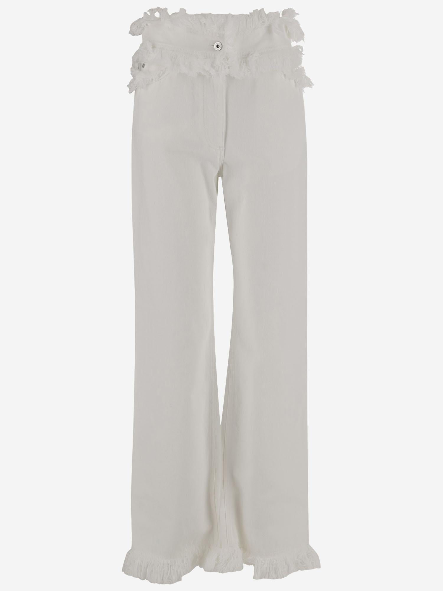PANTALONI DI COTONE SFRANGIATI 13G876 WHITE SALVATORE FERRAGAMO 