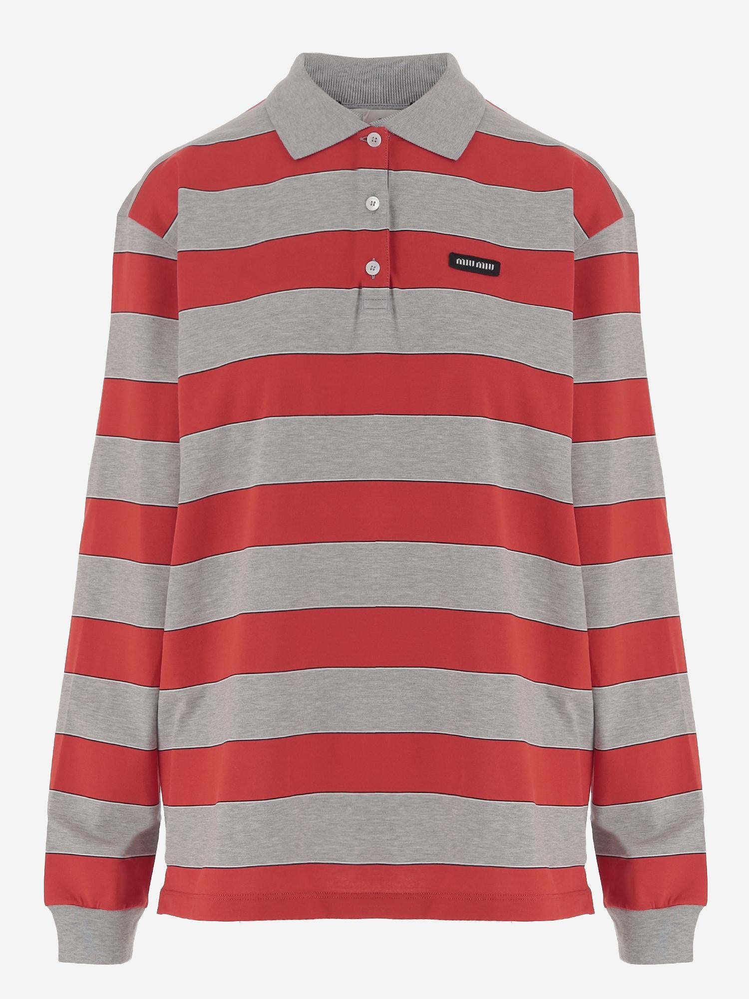 POLO IN COTONE A RIGHE CON MANICHE LUNGHE MJLA19 14RTF0N96 MIU MIU 