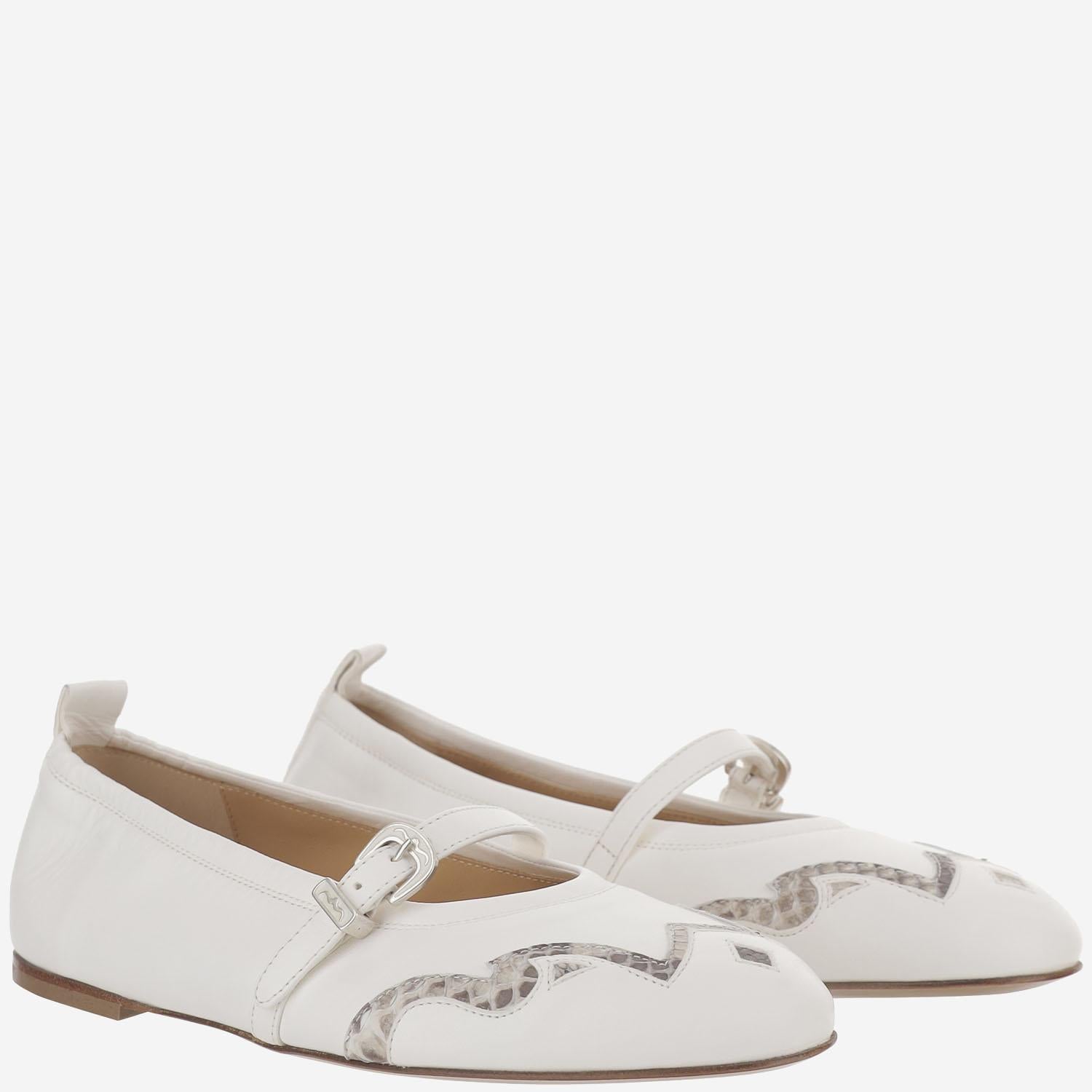 BALLERINE IN PELLE E PITONE SR4913P02 NAPPABIANCO6000PITONEROCCIA SARTORE 