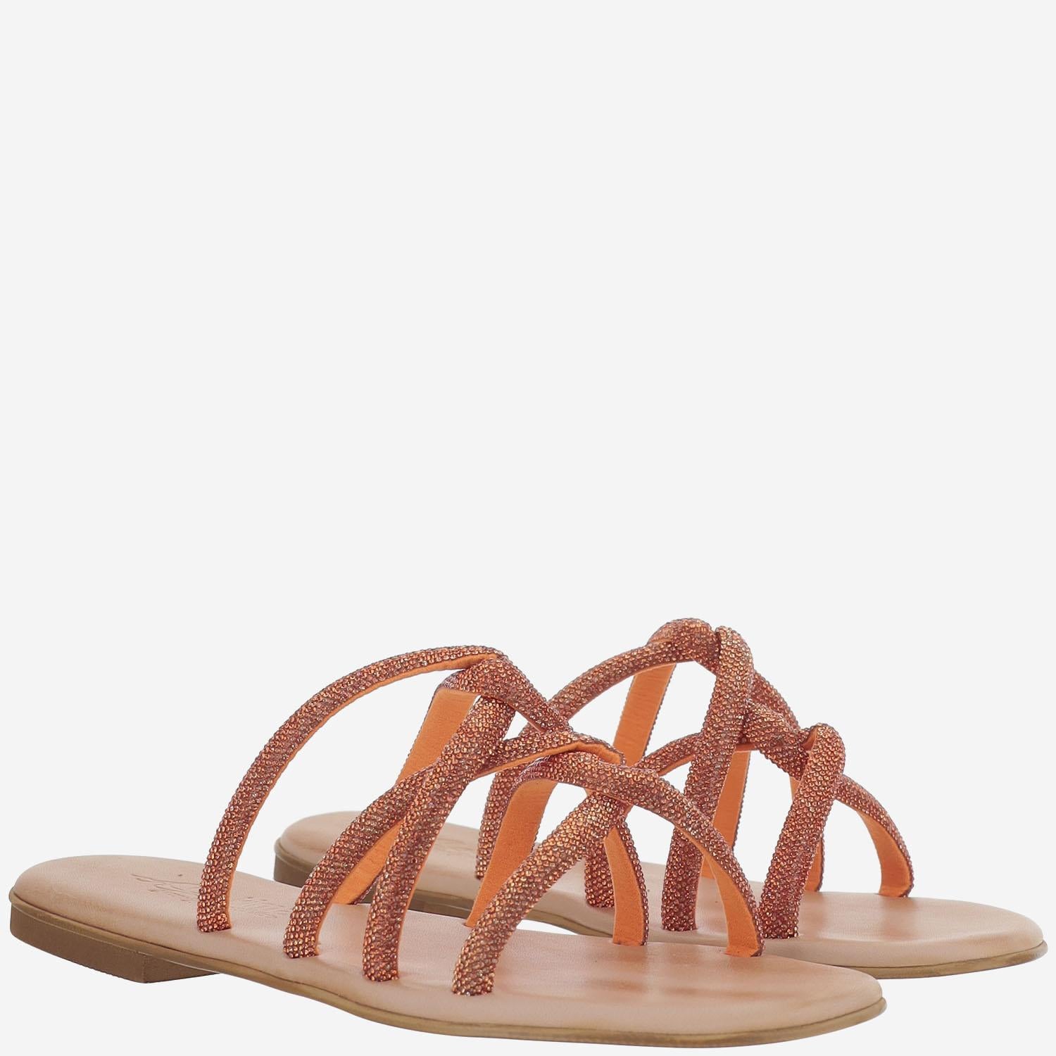 SANDALI IN PELLE CON STRASS TASO ARANCIO KIMA 