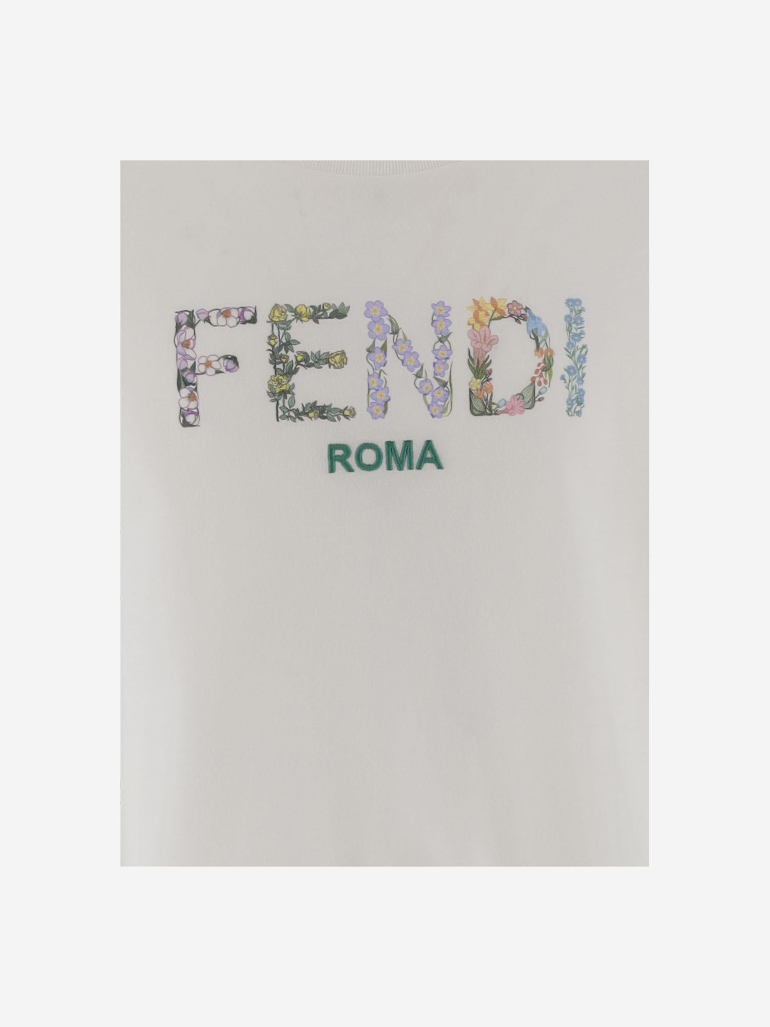 T-SHIRT IN COTONE CON LOGO RICAMATO JFI385 7AJF0TU9 FENDI KIDS 