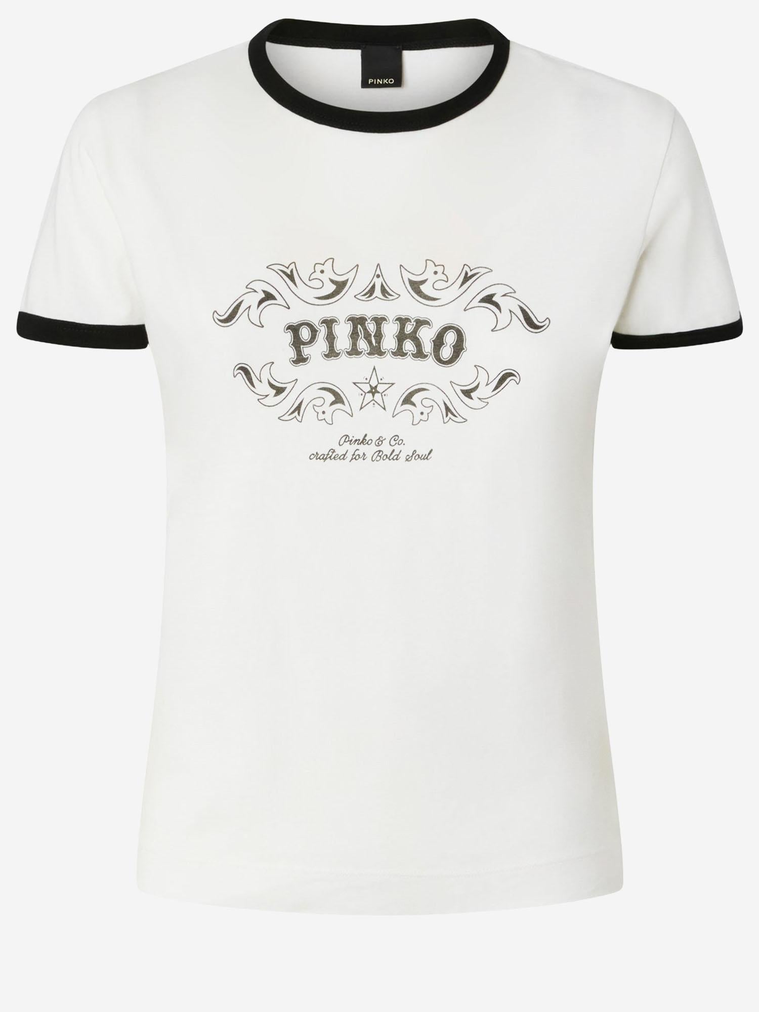 T-SHIRT IN COTONE CON STAMPA LOGO 106902 A3C2ZZ1 PINKO 