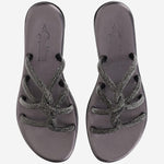 SANDALI IN PELLE CON STRASS TASO ANTRACITE KIMA 