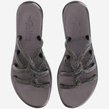 SANDALI IN PELLE CON STRASS TASO ANTRACITE KIMA 