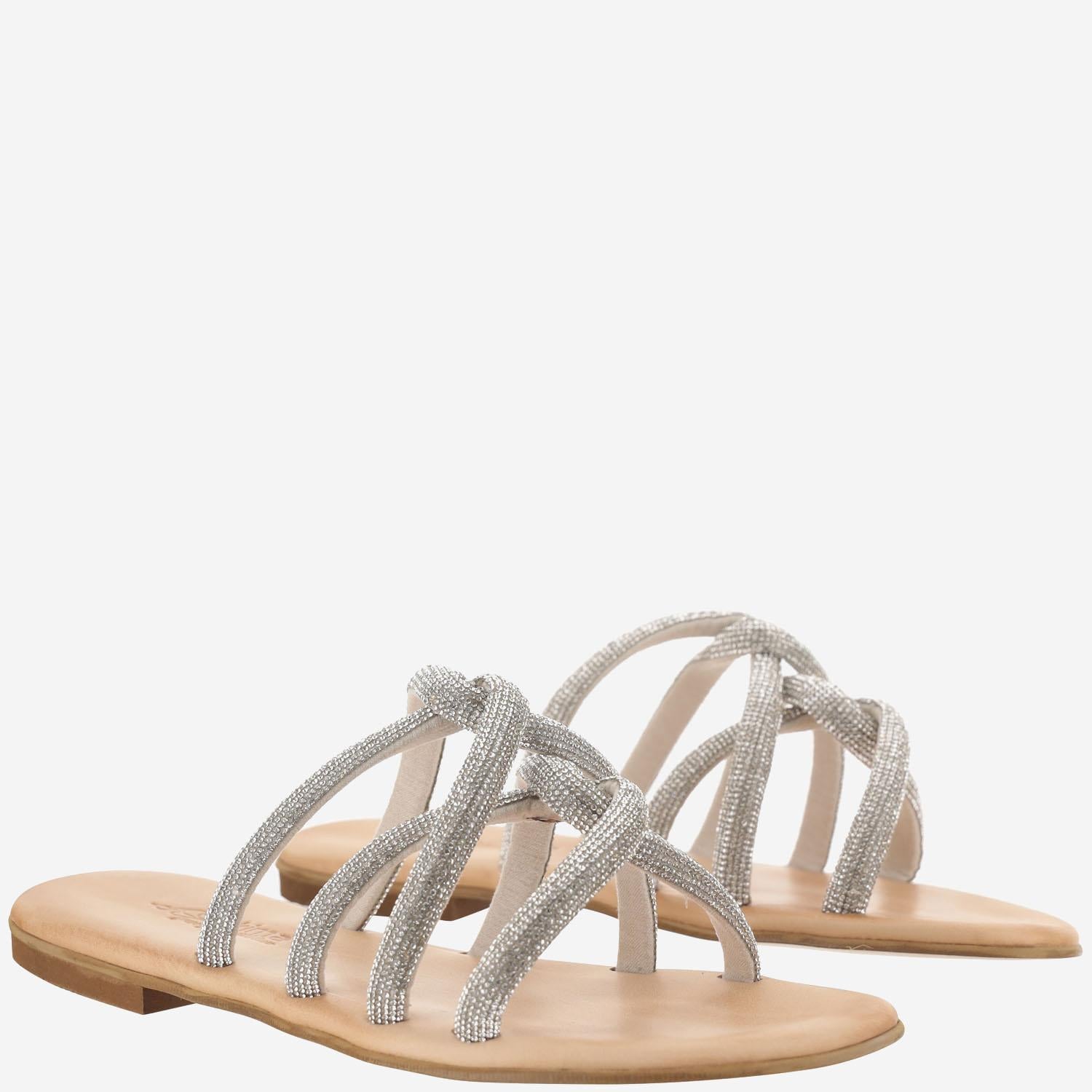 SANDALI IN PELLE CON STRASS TASO SILVER KIMA 