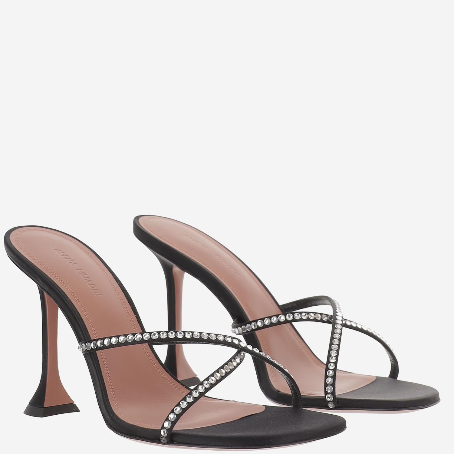 Sandali Sally in raso SALLYSLIPPER 95BLACKWHITE AMINA MUADDI 