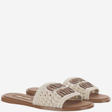 SANDALI IN PELLE E TESSUTO CON LOGO 5XX667 2BDFF0304 MIU MIU 