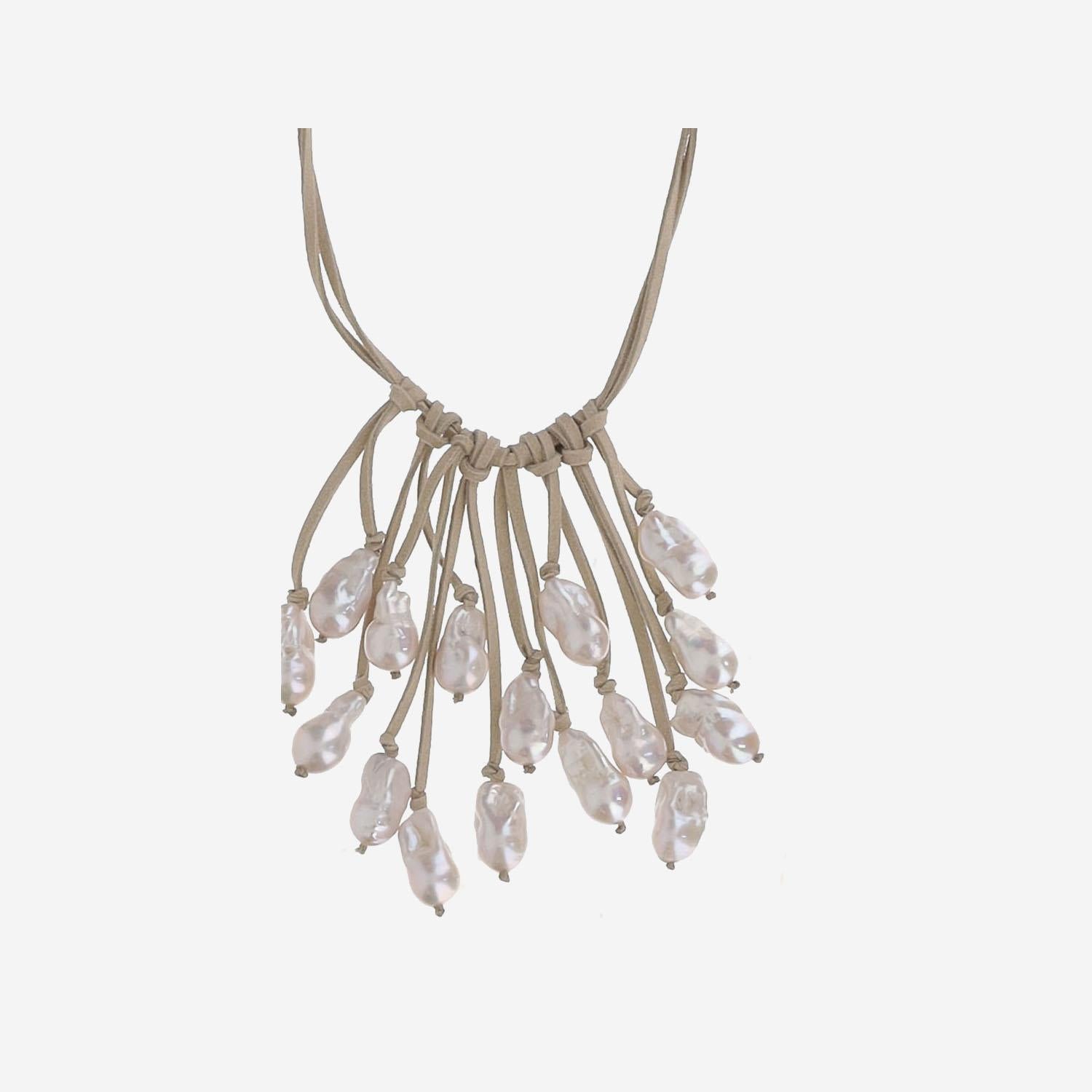 COLLANA in suede CON  perle VSINGLE CREAM MELA 