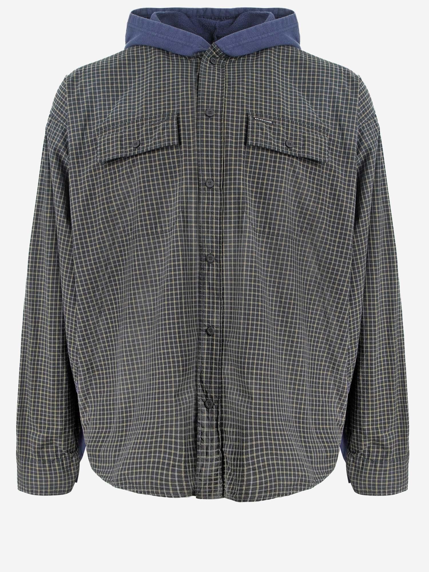 CAMICIA CON CAPPUCCIO IN COTONE CON MOTIVO A QUADRI 839189 TOM051094 BALENCIAGA 