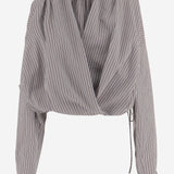 CAMICIA IN COTONE E SETA A RIGHE CON DRAPPEGGIO 010744 3132703 DRIES VAN NOTEN 