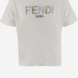 T-SHIRT IN COTONE CON LOGO RICAMATO JFI385 7AJF0TU9 FENDI KIDS 