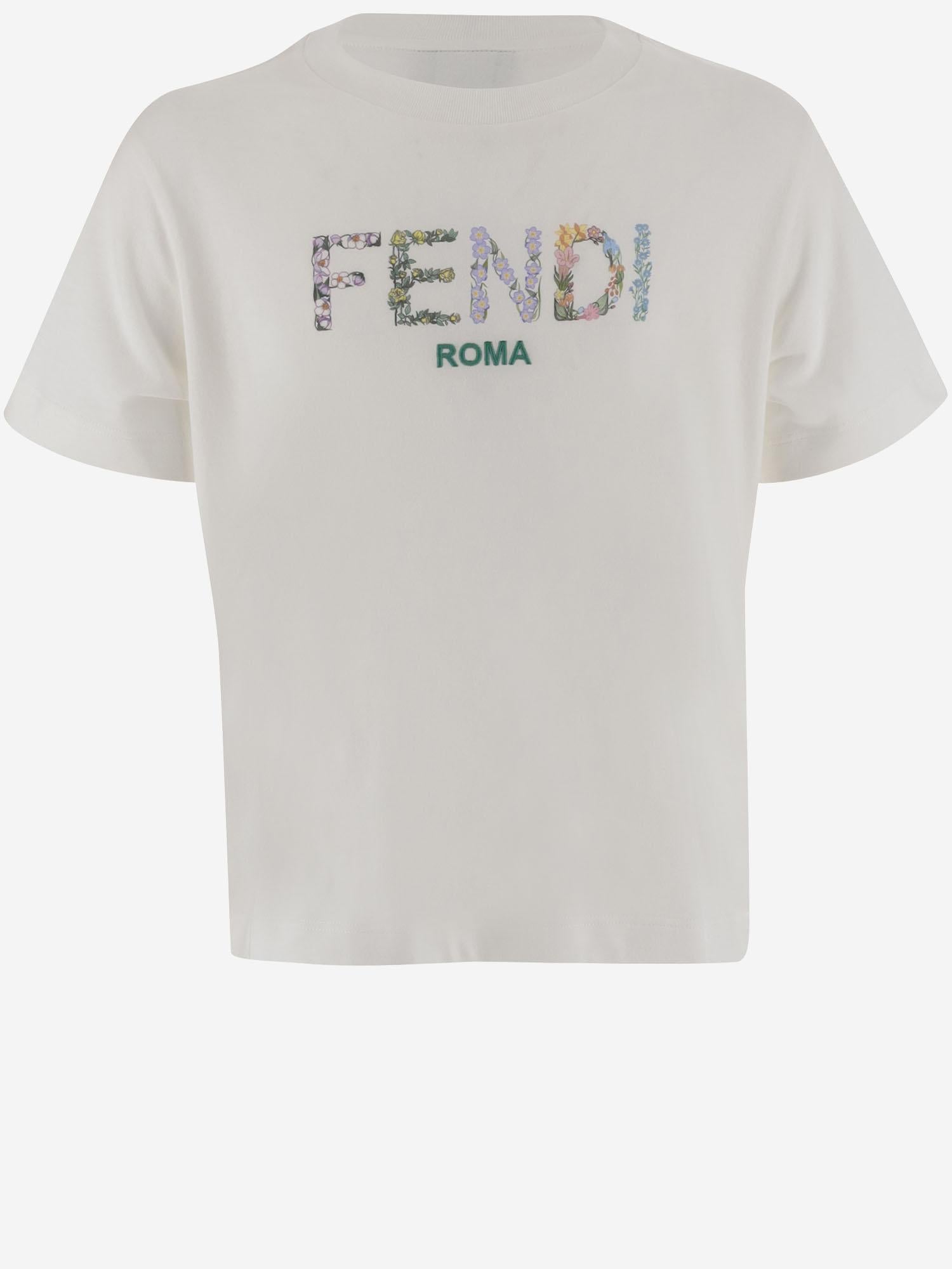 T-SHIRT IN COTONE CON LOGO RICAMATO JFI385 7AJF0TU9 FENDI KIDS 
