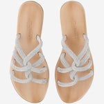SANDALI IN PELLE CON STRASS TASO SILVER KIMA 