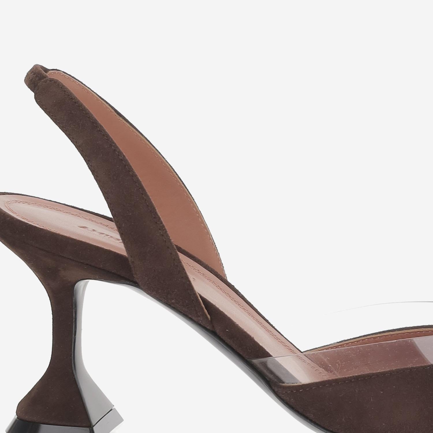 SLINGBACK LARA IN SUEDE LARASLING 70COFFEETRANSPARENT AMINA MUADDI 