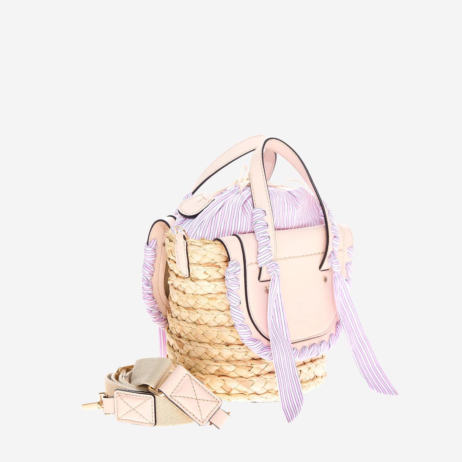 BORSA HABANERA IN PELLE E RAFIA HABANERAPOPELINE CONFETTO CUBA LAB 