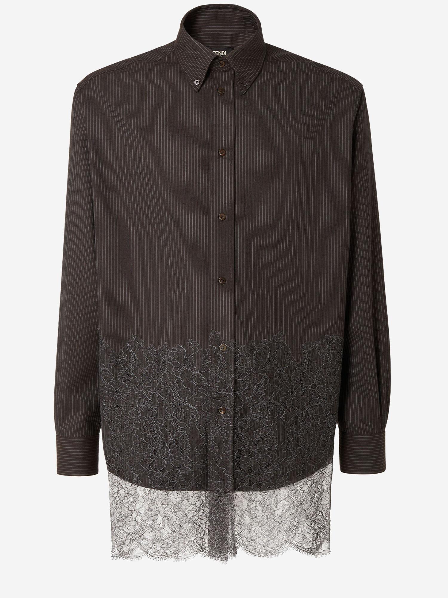 CAMICIA IN LANA GESSATA E PIZZO FS1332 AVK1F0DHP FENDI 