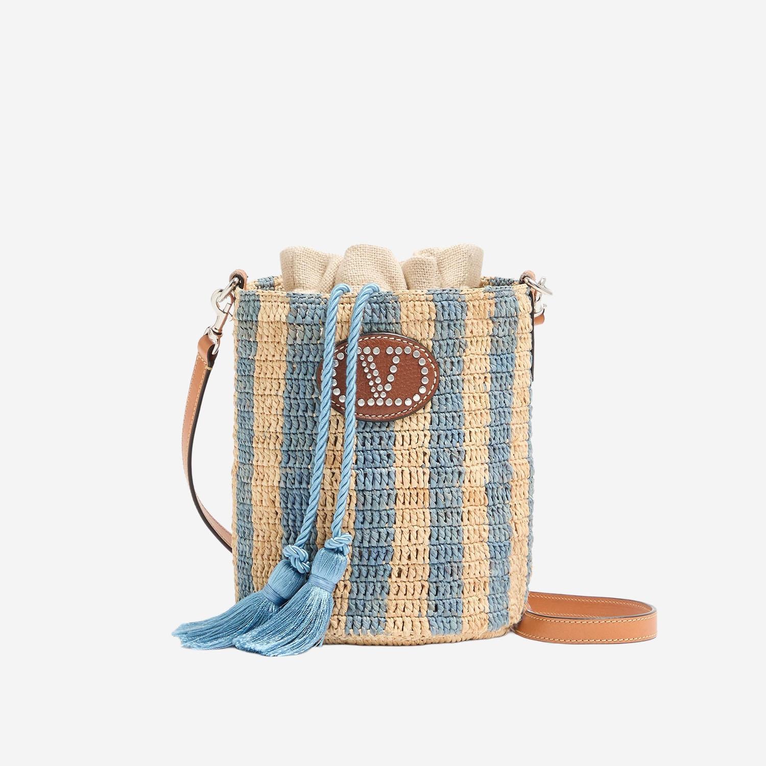 BORSA PICCOLA A SECCHIELLO IN RAFIA A RIGHE 8W2B0T03 IXUC8G VALENTINO GARAVANI 