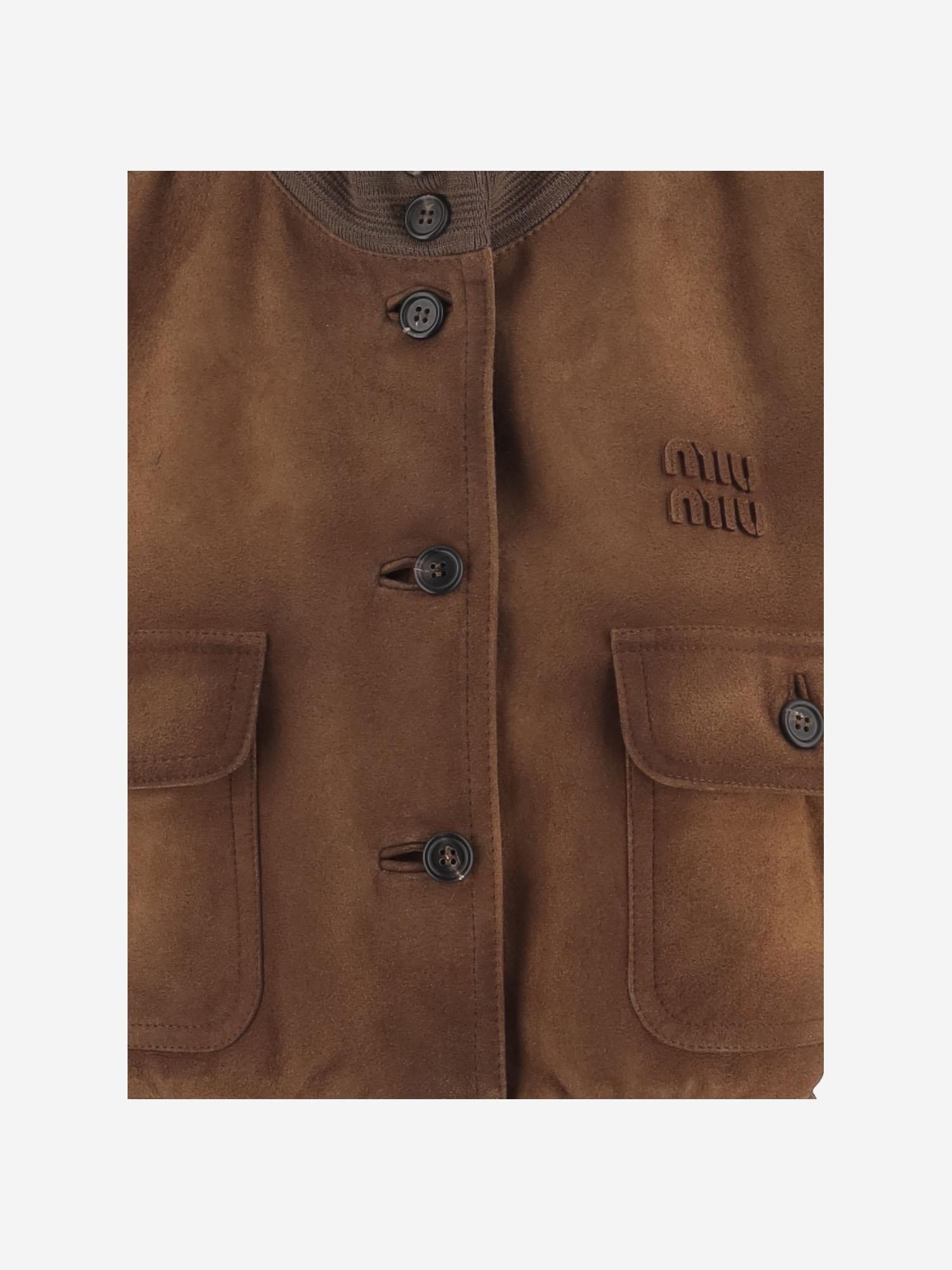 GILET IN PELLE SCAMOSCIATA CERATA MPT318 19MLF0046 MIU MIU 