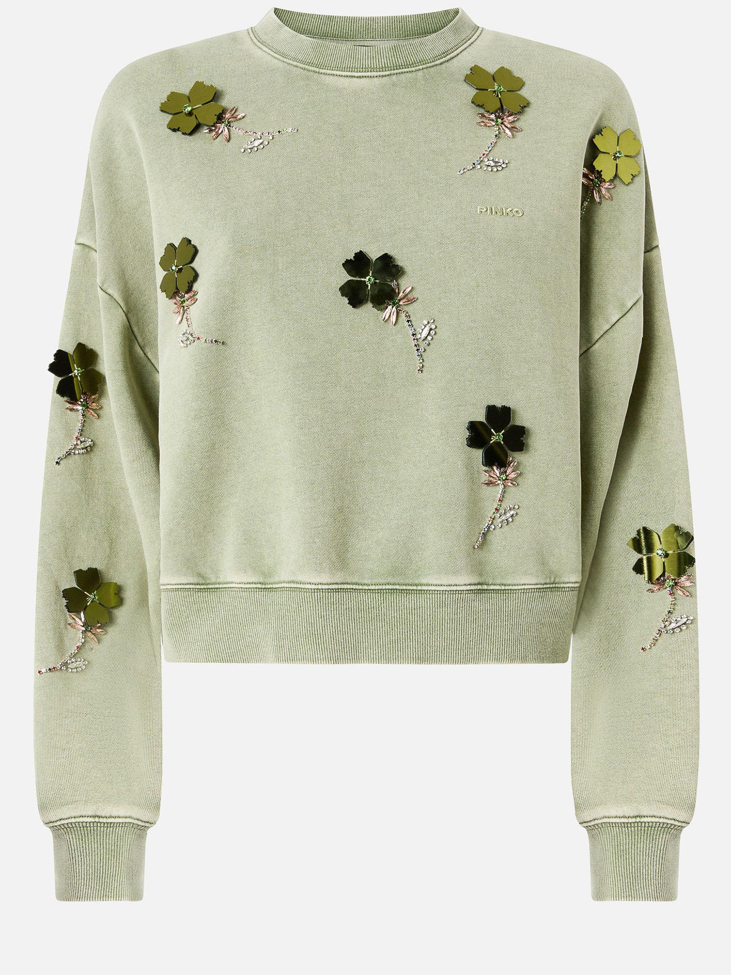 Felpa in cotone con fiori gioiello 106302 A34LU84 PINKO 