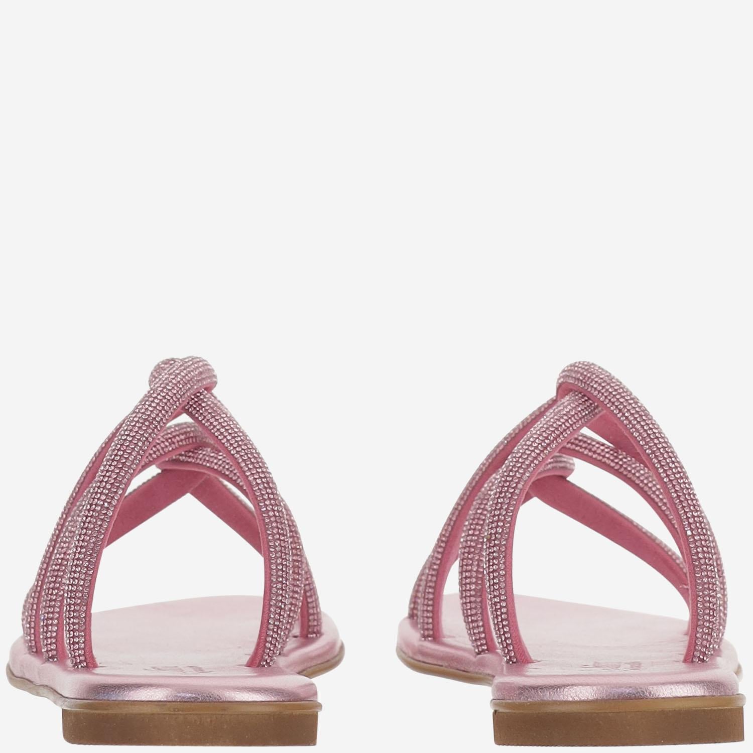 SANDALI IN PELLE CON STRASS TASO ROSA KIMA 