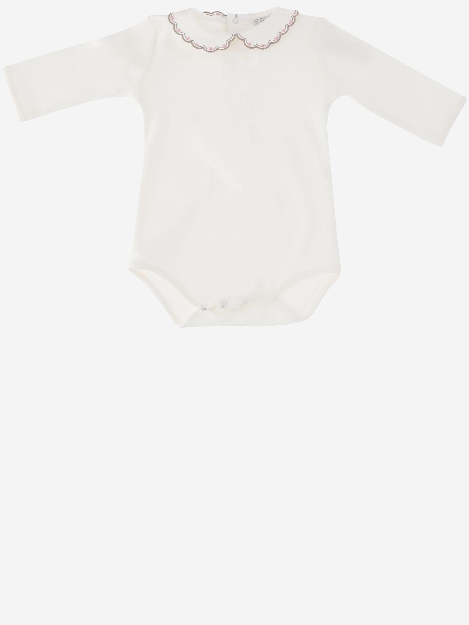 BODY IN COTONE CON COLLETTO RICAMATO BODY BEIGEROSA NICOLETTA FANNA KIDS 