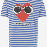 T-SHIRT IN COTONE CON STAMPA E MOTIVO A RIGHE BSMCSCOMME WHITEXBLUESTRIPE BLACK SCORE 