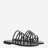 SANDALI IN PELLE CON STRASS KOS NERO OPACO KIMA 