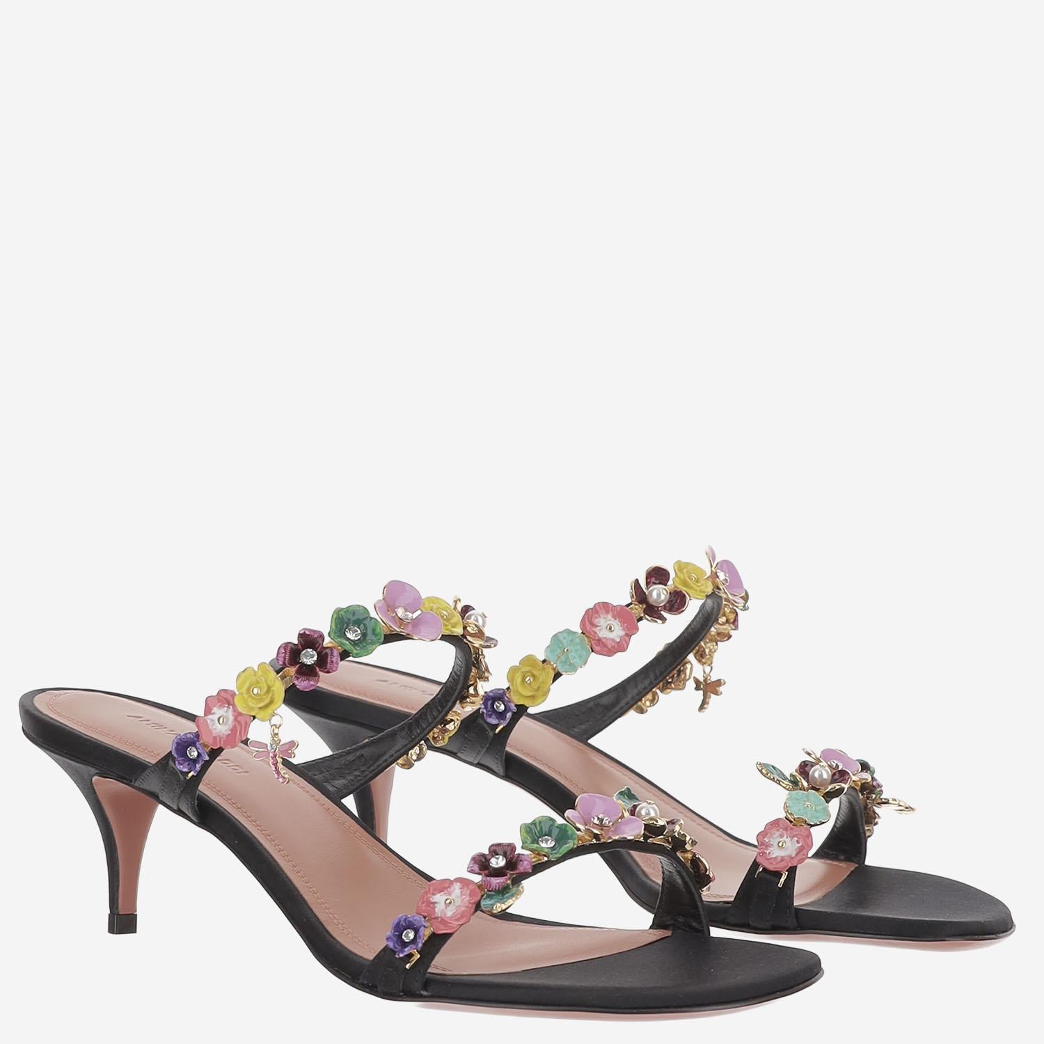 SANDALI VITTORIA CON APPLICAZIONI FLOREALI VITTORIASLIPPER 55BLACKMULTICOLOR AMINA MUADDI 
