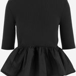 MAGLIONE A COSTINE CON FONDO CON RUCHE IN LANA E FAILLE KN2738040 999B PATOU 