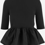 MAGLIONE A COSTINE CON FONDO CON RUCHE IN LANA E FAILLE KN2738040 999B PATOU 