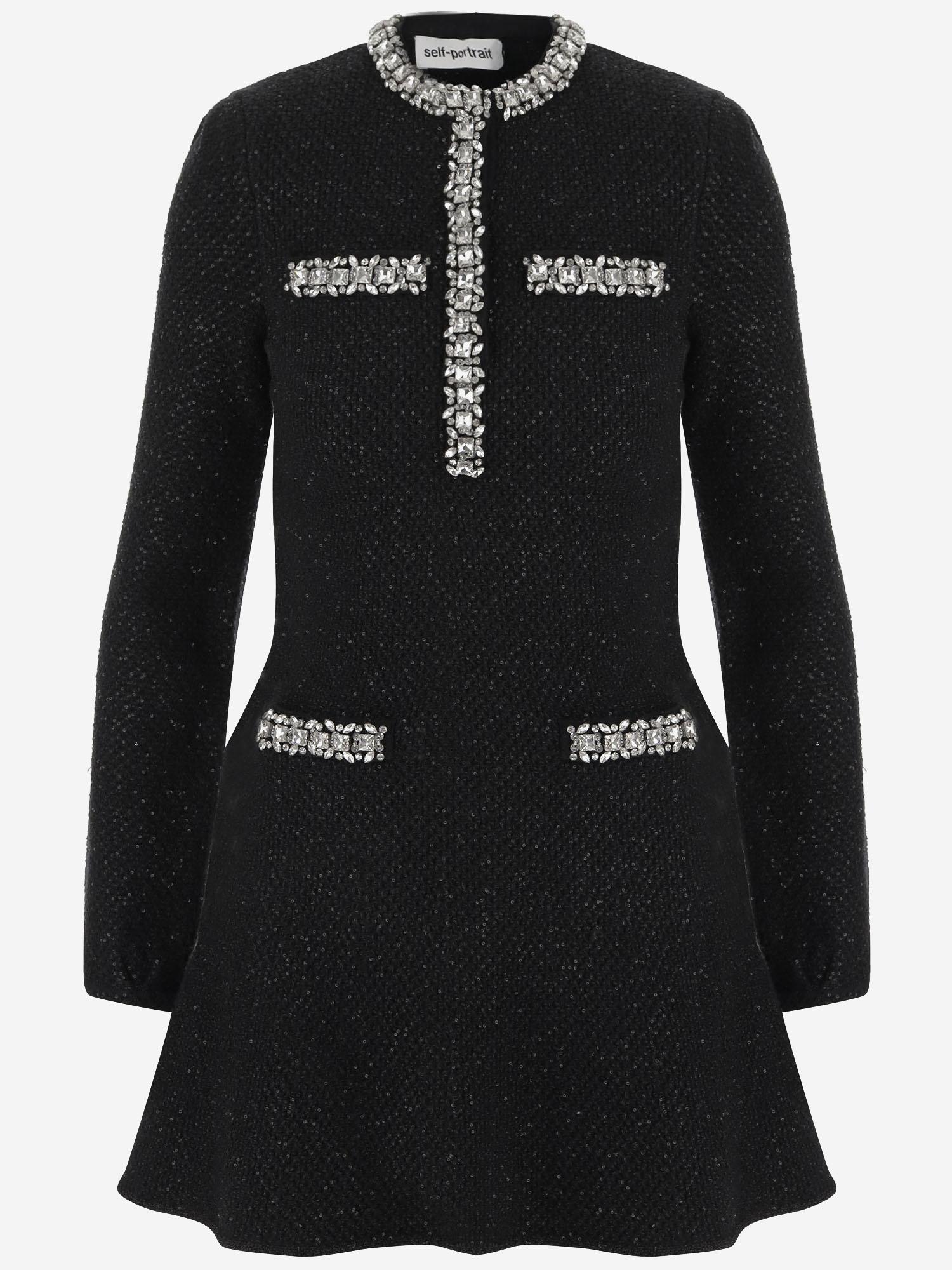 MINI ABITO IN MAGLIA DI MISTO COTONE CON MICRO PAILLETTES RS25035SB BLACK SELF PORTRAIT 